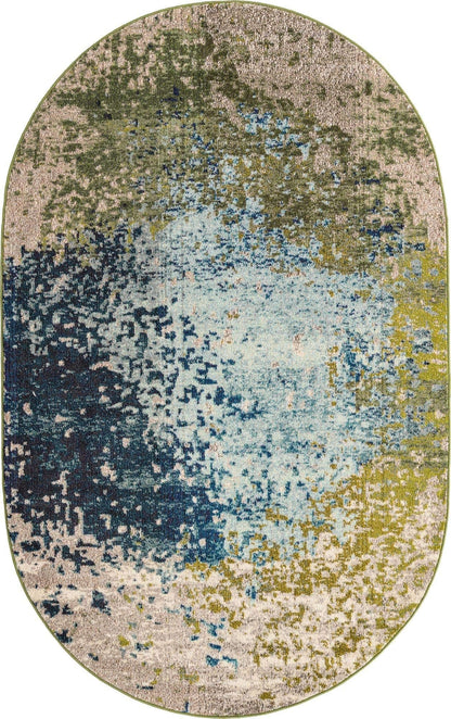 Unique Loom Estrella Collection Abstract, Modern, Light Colors, Distressed Area Rug (5' 0 x 8' 0 Oval, Blue/Beige)