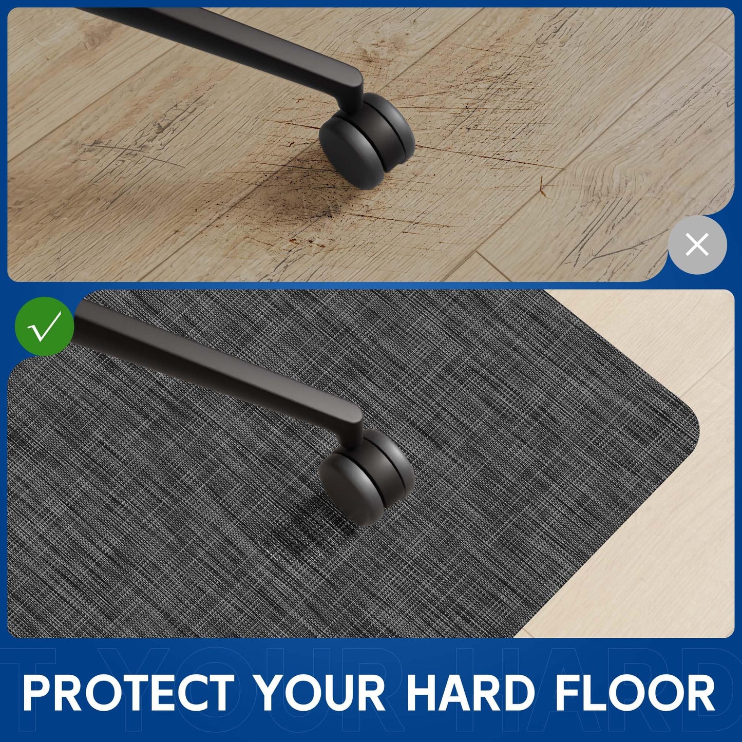Naturei Office Chair Mat for Hardwood & Tile Floor, 30" x 48" Anti-Slip Desk Chair Mat, Easy Glide Floor Protector for Rolling Chairs, Floor Mat for Office Chair for Home Office (Dark Gery)