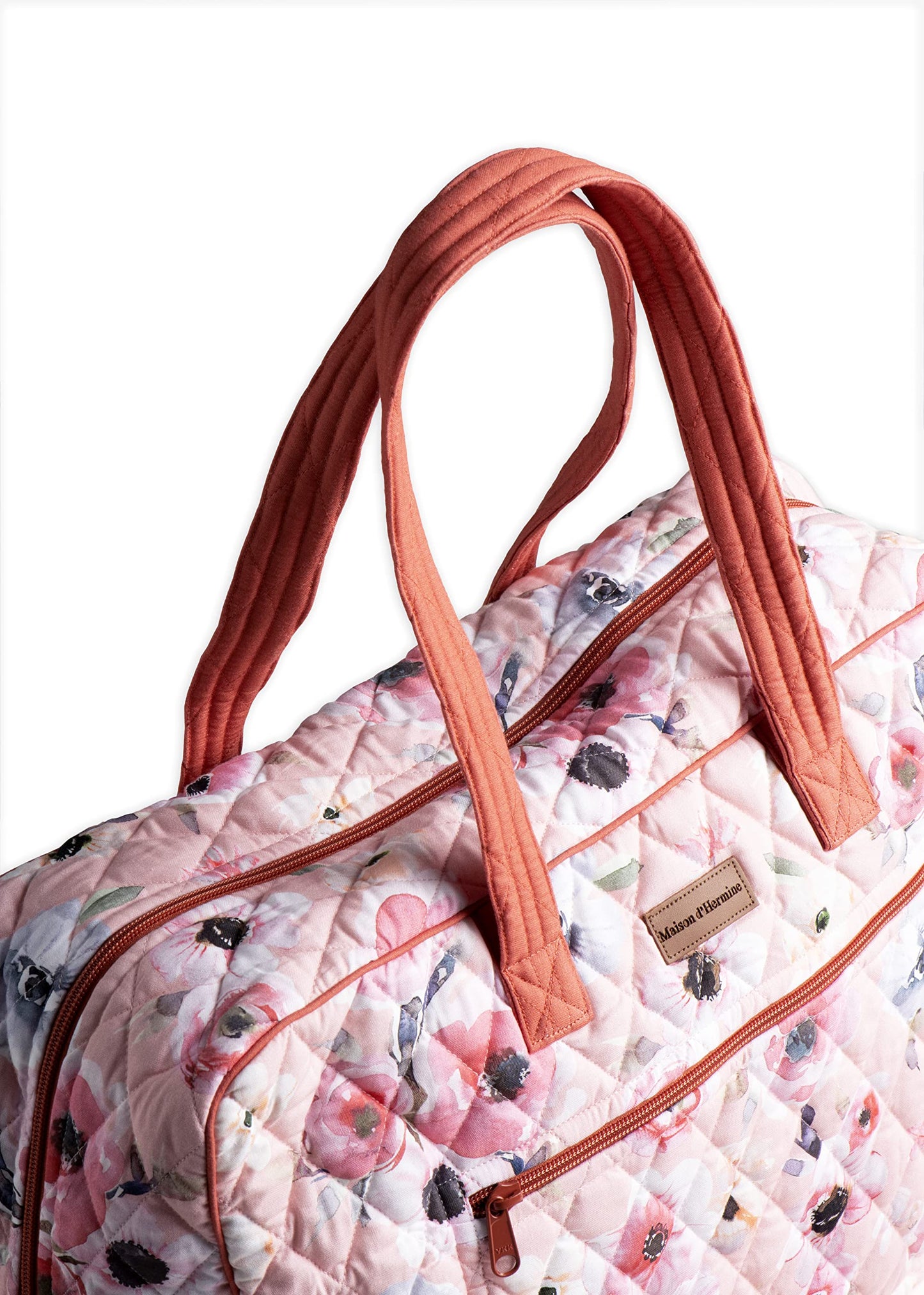 Maison d' Hermine Weekend Duffel Bags for Women Cotton Quilted Overnight Luggage Weekend Bag for Men Gym Sports Gifts Travel Business Travellers Trip Spring Summer (Romantic Poppy - Saumon)