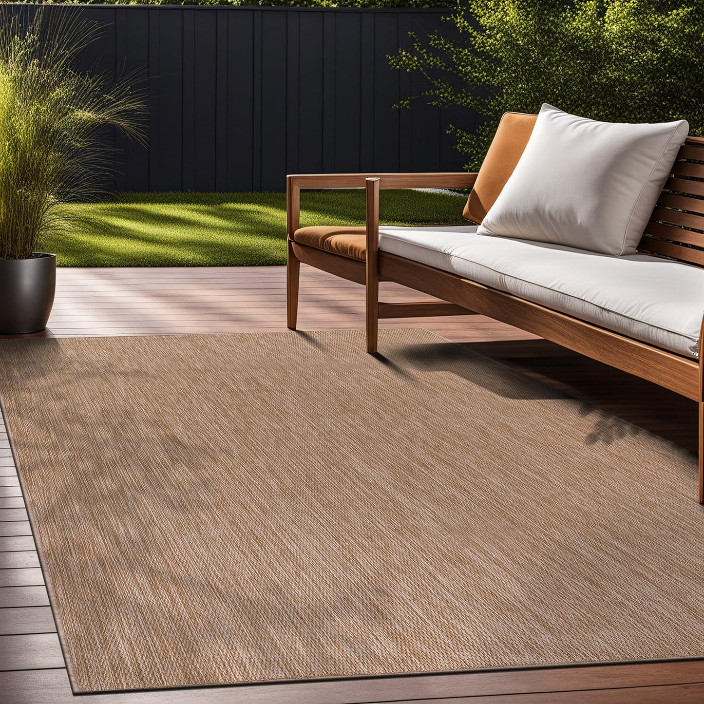 Beverly Rug Indoor Outdoor Rug 6x9, Washable Outside Carpet for Patio, Deck, Porch, Solid Modern Area Rug, Water Resistant, Jute Beige