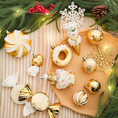 SHareconn 86pcs Christmas Tree Balls Ornaments, Shatterproof Plastic Decorative Baubles for Christmas Tree Decorations, Holiday Wedding Party Decoration, Festive Ornaments,White Gold