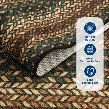 8x10 Washable Living Room Area Rug Non Slip Braided Outdoor Patio Rugs Low Pile Stain Resistant Dining Room Throw Carpet Indoor Outdoor Modern Bordered Area Rugs for Home Decor, Rust/Black