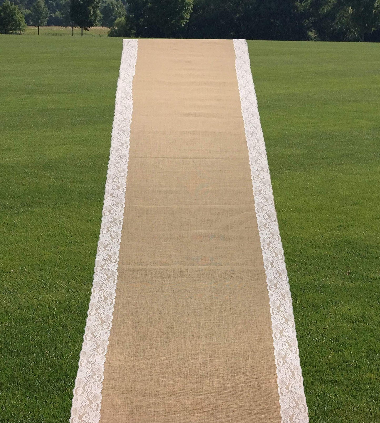 AAYU Premium Burlap Outdoor Wedding Aisle Runner with 5" Wide Ivory Lace Attached Edges, 40 Inch Wide 100 feet Long (40 Inch X 100 Feet)