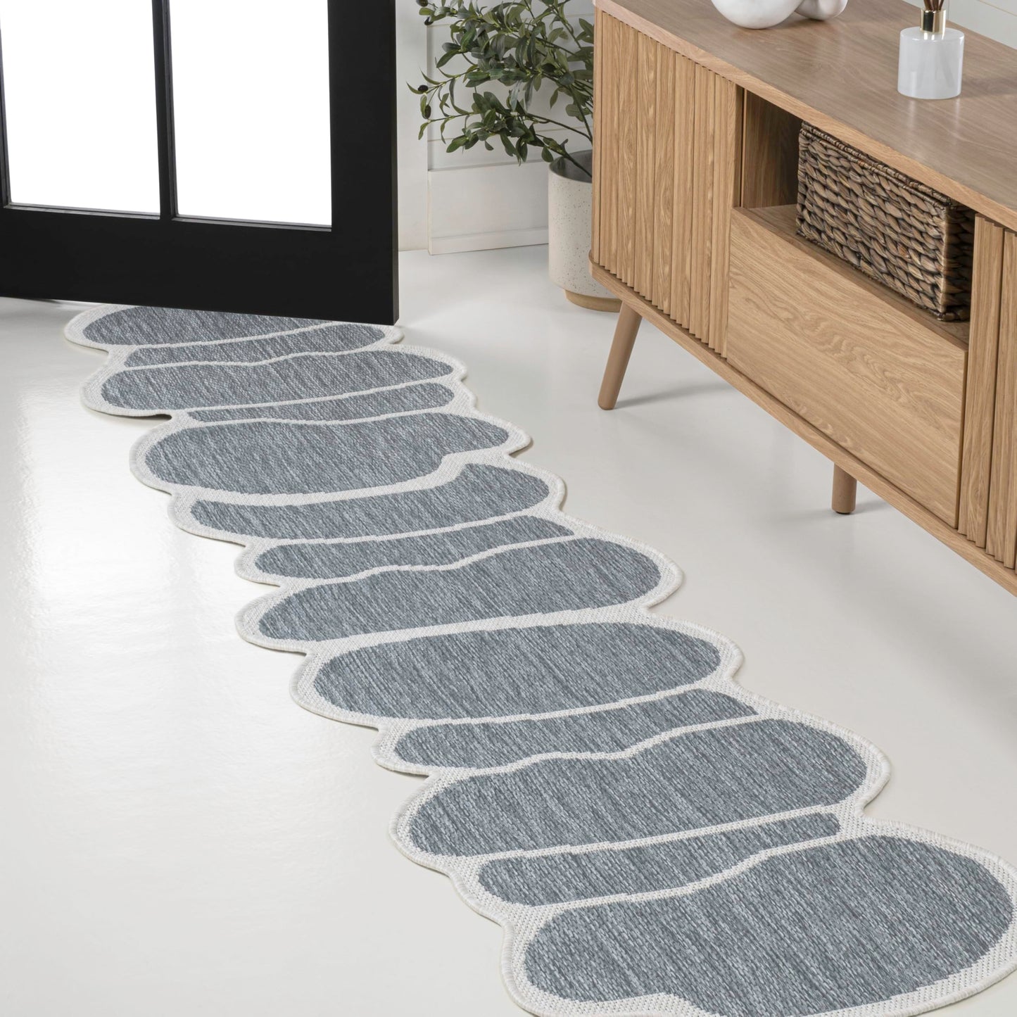 JONATHAN Y Rustic Abstract Indoor Outdoor Runner Rug 2X8 Blue/Cream, Jasper Modern for Backyard, Patio, Porch, Easy-Cleaning, High Traffic, Pet-Friendly, Non-Shedding (SHP101C-28)