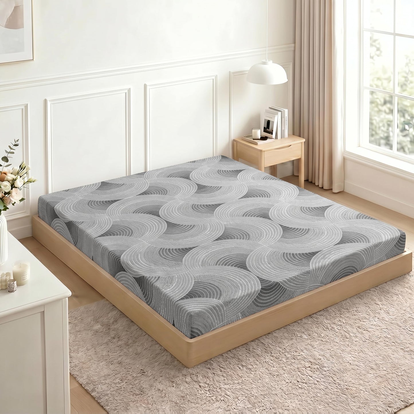 Castage Japanese Floor Mattress, 3.5" Thicken Futon Mattress Tatami Mat with Non-Slip Bottom,Removable Washable Cover,Foldable Mattress Tatami Mat Sleeping Pad，Grey Geometric，Queen(80''x60'')