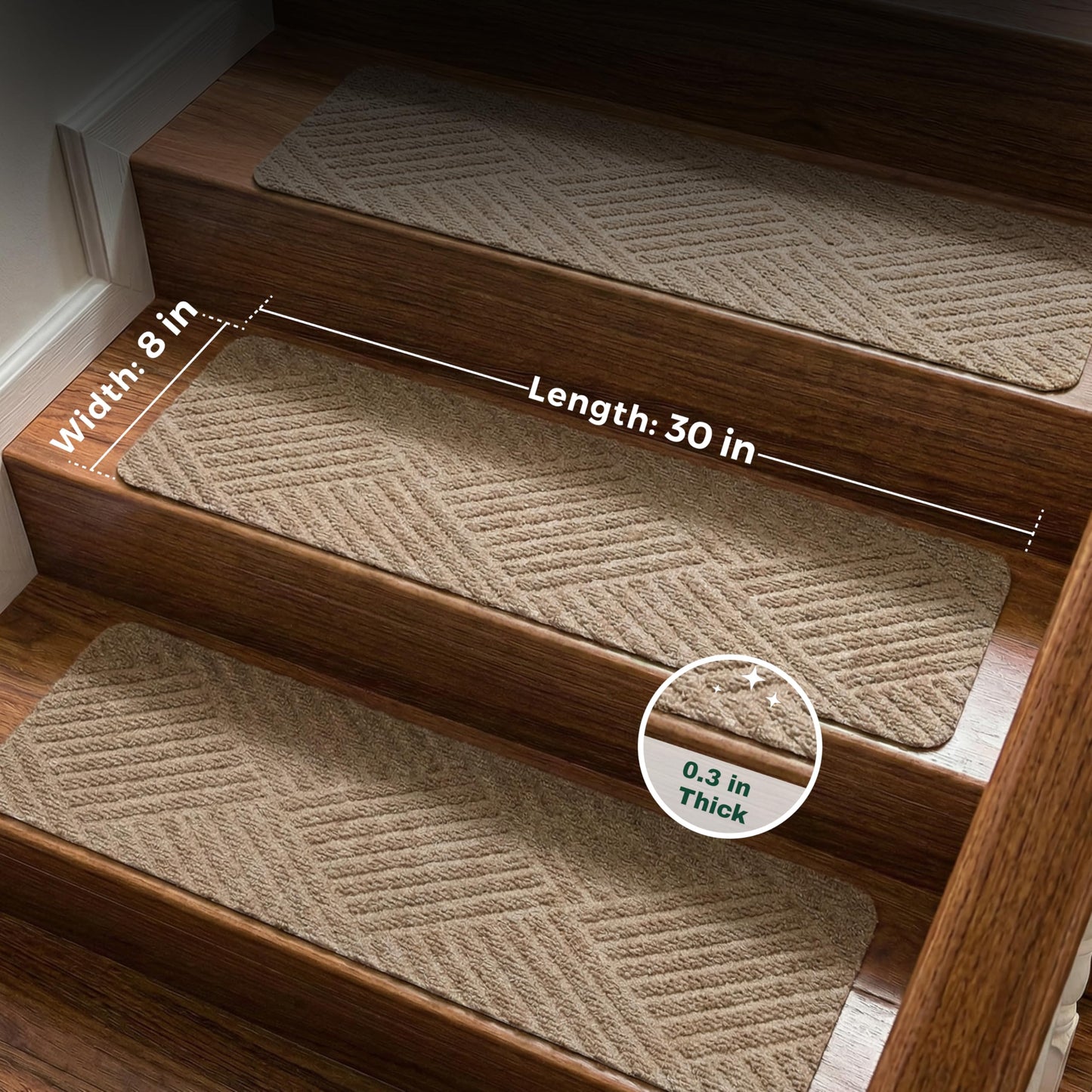 MBIGM 8 X 30inches, 15 in Pack, Non-Slip Carpet Stair Treads Non-Skid Safety Rug Slip Resistant Indoor Runner for Kids Elders and Pets with Reusable Adhesive, Cornstalk Weave