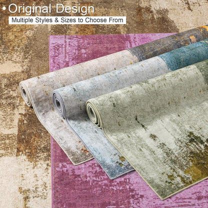 Kelarea Living Room Rug, 6x9 Rug Modern Abstract Washable Rugs Green Faux Wool Vintage Carpets, Non Slip Rugs for Bedroom, Dining Room, College Dorm, Kids Playroom, Home Office
