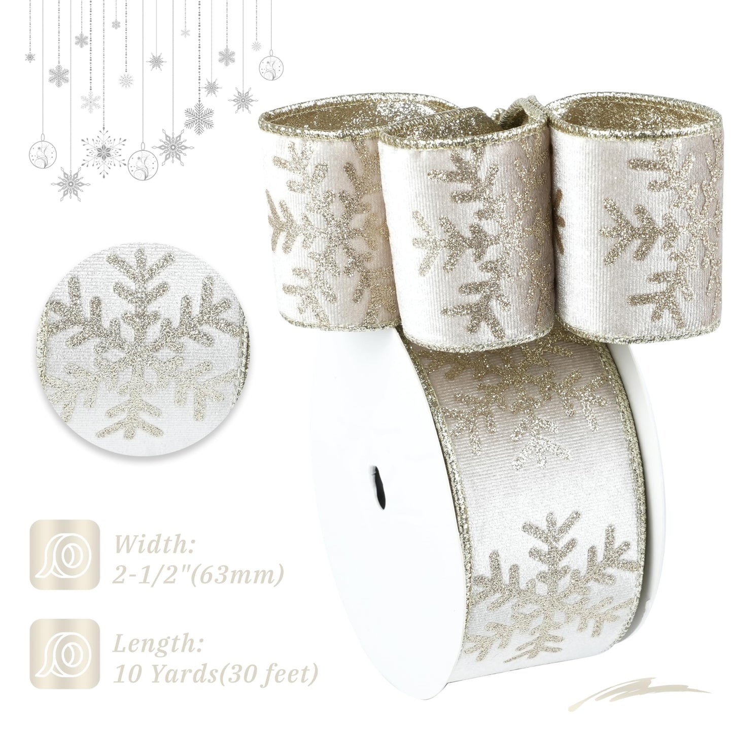 DINDOSAL Champagne Gold Velvet Wired Ribbon 2.5 Inch x 10 Yards