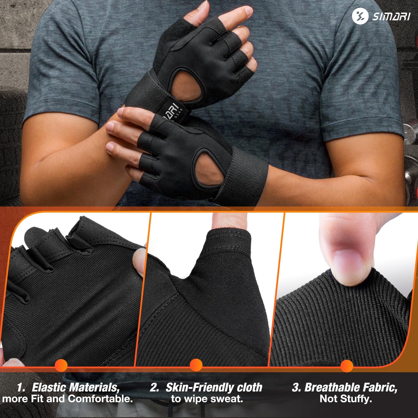 SIMARI Padded Workout Gloves for Men and Women, Breathable Weight Lifting Gloves with Wrist Wraps Support, Grip, Full Palm Protection for Gym Training, Cycling, Weightlifting, Exercise