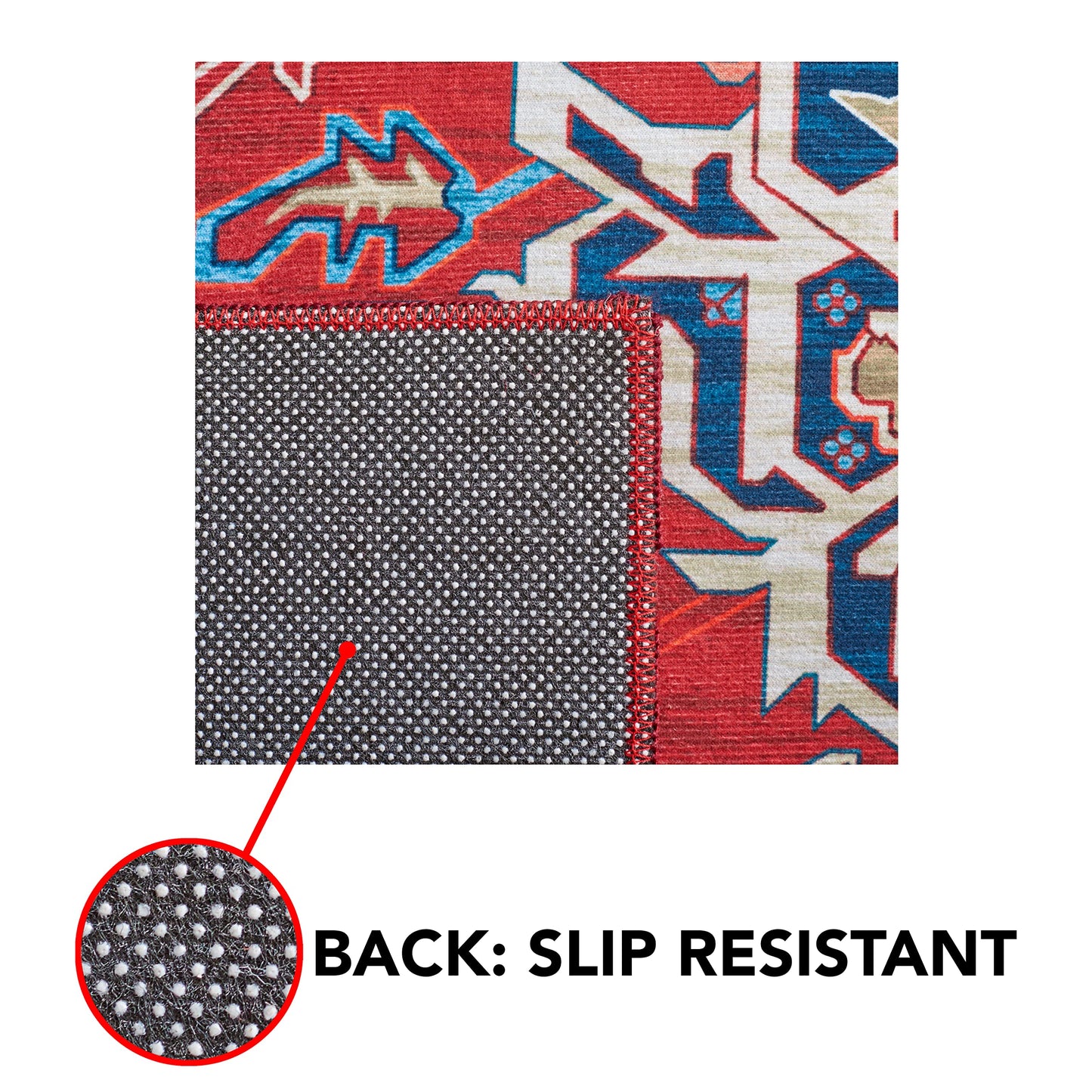 SAFAVIEH Washable Rug Tucson Collection - 8' x 10', Red & Blue, Slip Resistant & Easy to Clean, Ideal for Living Room, Bedroom, Dining Space (TSN101Q)