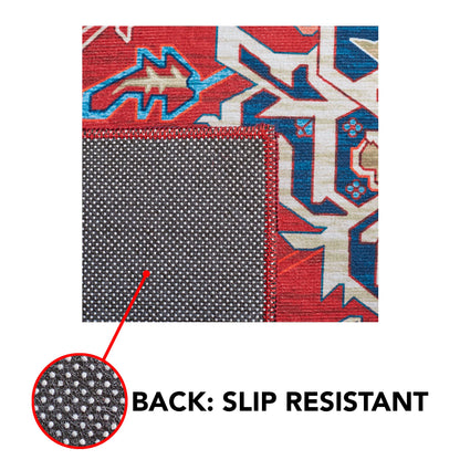 SAFAVIEH Washable Rug Tucson Collection - 8' x 10', Red & Blue, Slip Resistant & Easy to Clean, Ideal for Living Room, Bedroom, Dining Space (TSN101Q)