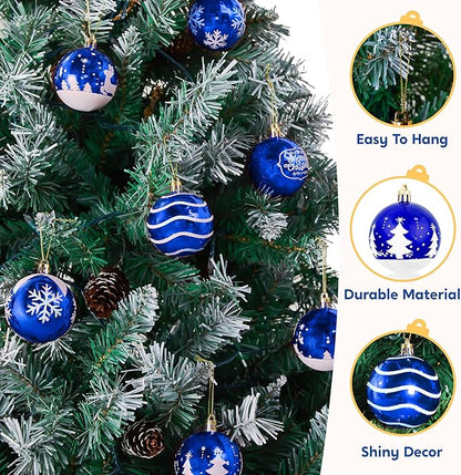 Joiedomi 36 Pcs Blue Christmas Ball Ornaments Set, 2.3" Delicate Painting & Glittering Christmas Tree Ornaments, Shatterproof Xmas Hanging Indoor Decoration for Tree Wreath Holidays Party Supplie