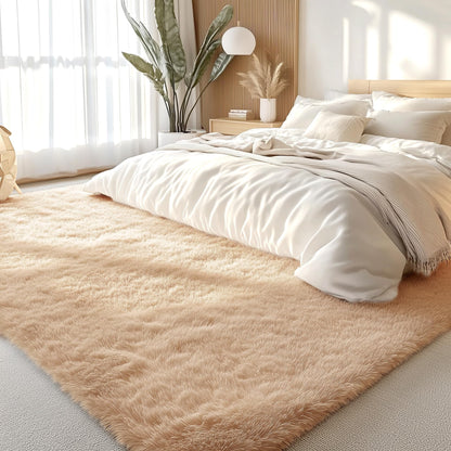 OLANLY 8x8 Machine Washable Large Area Rugs for Living Room, Bedroom, Soft Fluffy Shaggy Bedside Rug, Indoor Floor Carpet for Kids Girls and Boys, Dorms, Nursery, Home Decor Aesthetic, Beige