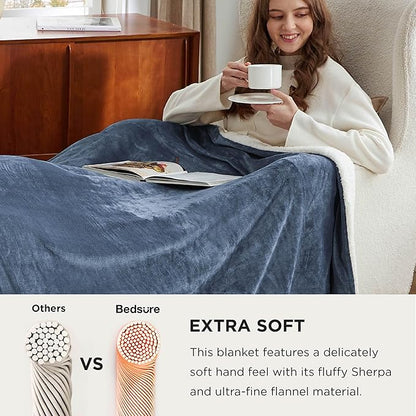 Bedsure GentleSoft Sherpa Fleece Oversized Cal King Blankets for Bed - Thick and Warm Throw for Men, Soft Fuzzy Plush Large Blanket for Winter, Slate Blue, 112x98 Inches