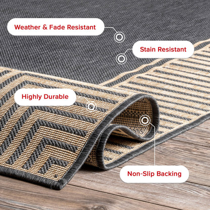 Nuloom Asha Dark Grey/Ivory, 2' x 3', Casual, Striped Border, Soft and Cozy, High Traffic, Stain Resistant, Easy Clean, Durable Area Rug for Indoor/Outdoor Patio, Deck, Porch, Garden, Courtyard