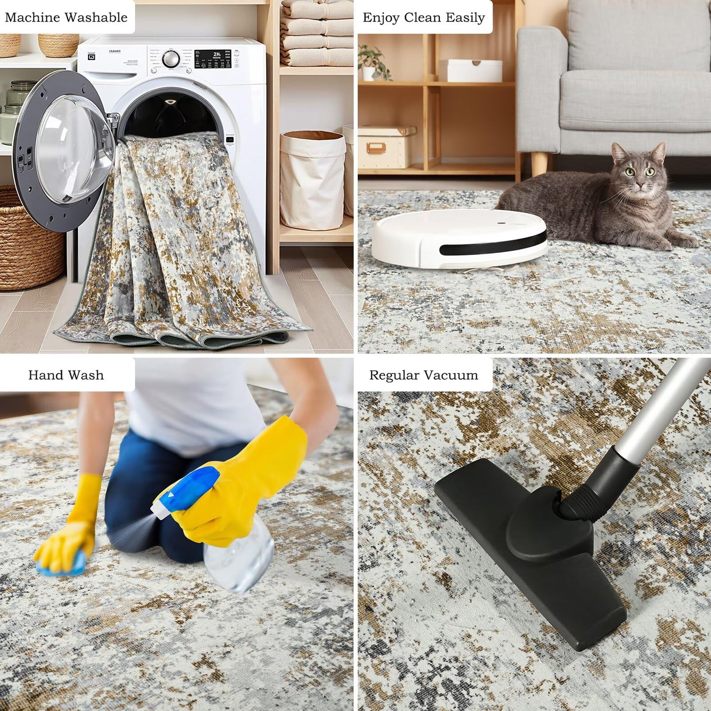 Toneed Abstract Area Rug Modern Washable Rug Soft Non Slip Rug Low Pile for Bedroom Living Room Dining Room Brown/Grey 4x6 Feet