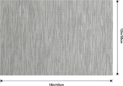 Leetaltree Silver Placemats Set of 6 - Heat Resistant Non-Slip Place mats for Dining Table, Washable Durable PVC Vinyl Woven Table Mats（Silver, 6）