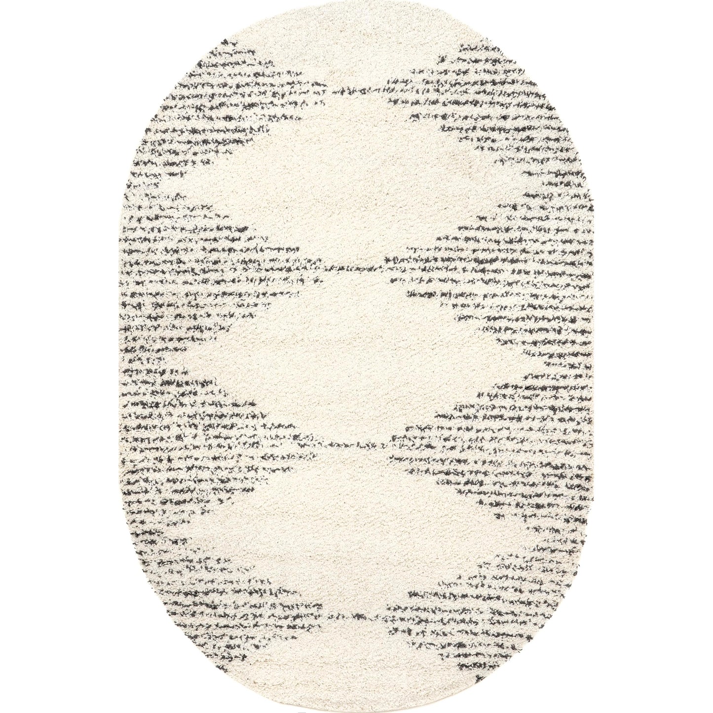 nuLOOM Bria Moroccan Shag Tasseled Area Rug - Oval 3x5 Accent Shag Rug Modern/Contemporary Off-White/Charcoal Rugs for Living Room Bedroom Dining Room Nursery Entryway