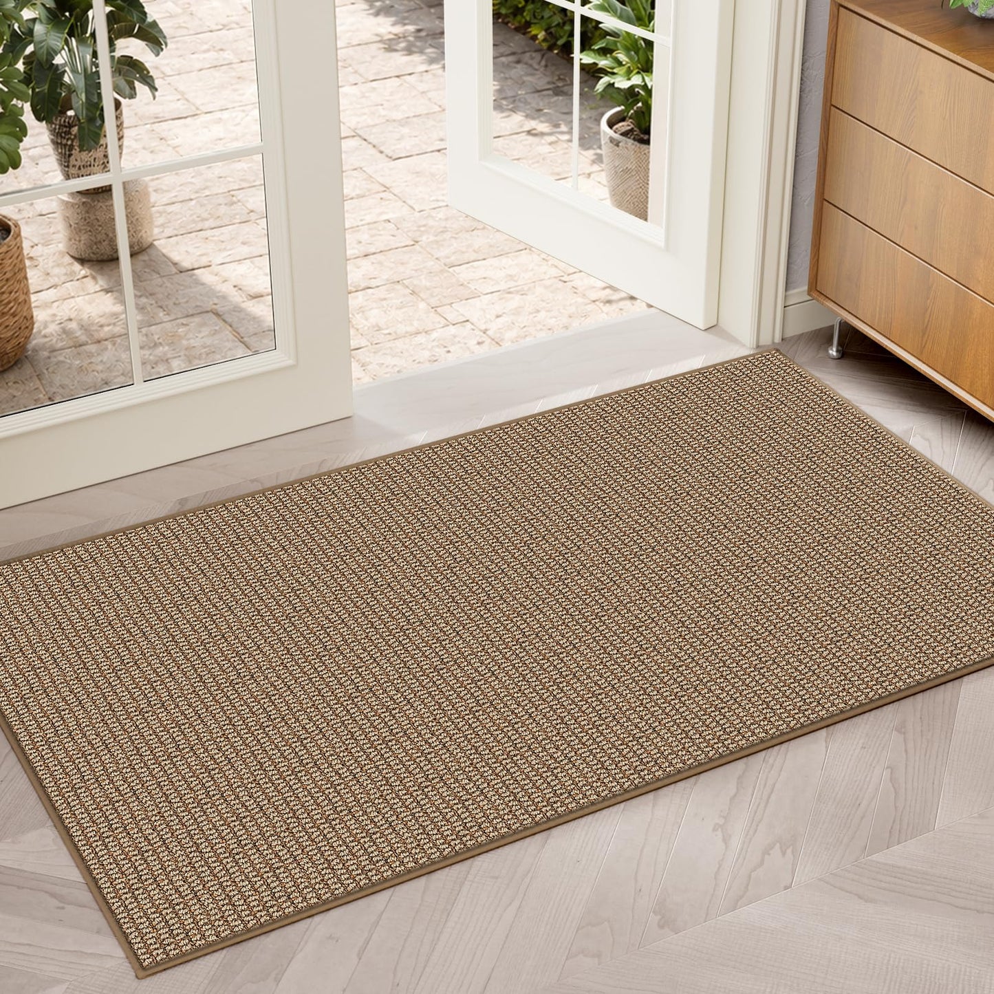 Atoping Indoor Door Mat 36"x60", Dirt Trapper Entryway Mat(Rolled-Up, No Creases), Non-Slip Absorbent Doormat for Front Door Inside Entrance, Low Profile Floor Mats with Rubber Backing, Light Brown