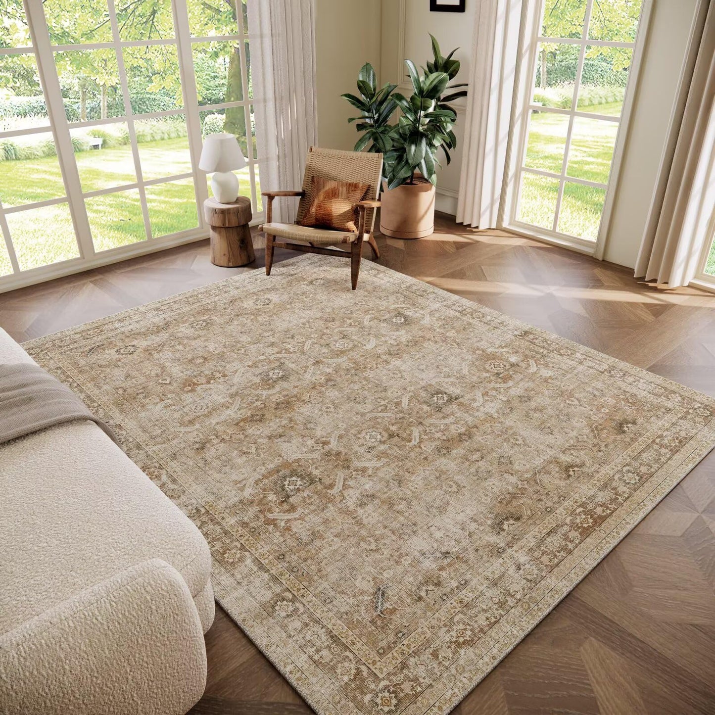 Hedwior Boho Washable 5x7 Area Rugs for Living Room, Cushioned, Brown