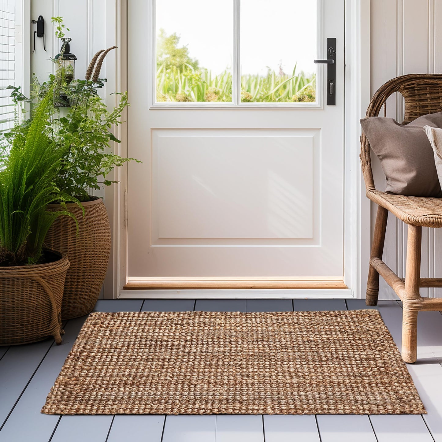 Croft&Cane Handspun Jute Area Rug – Premium Handwoven Reversible Chunky Textured Natural Rug - Tan Beige Neutral Accent Carpet for Rustic Farmhouse Décor, Entryway, Bedroom, Family Room - 24x36 inches