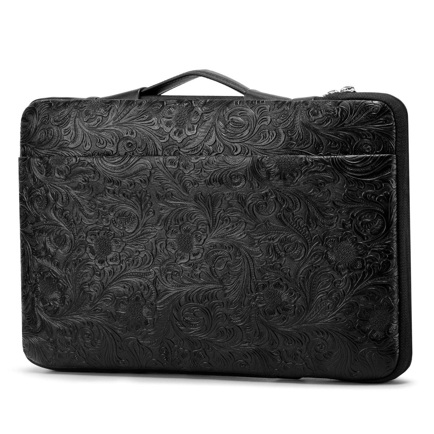 Kinmac Embossed PU Leather 360° Heavy Duty Protective Laptop Sleeve with Poacket (Paisley Black, 16 inch-16.2 inch)