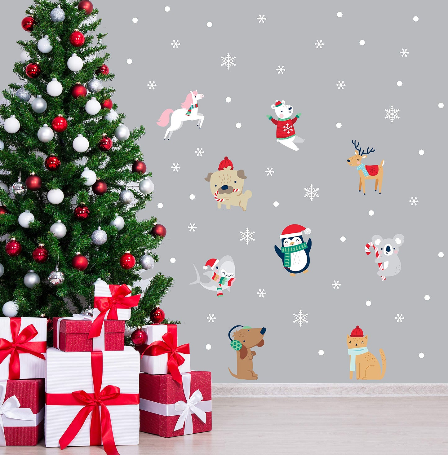 Paper Riot Co. Snow Animals Cute Characters Christmas Holiday Wall Stickers Removable Adhesive for Classroom Kids Room Nursery Bedroom Home Decor 66 Count Decals