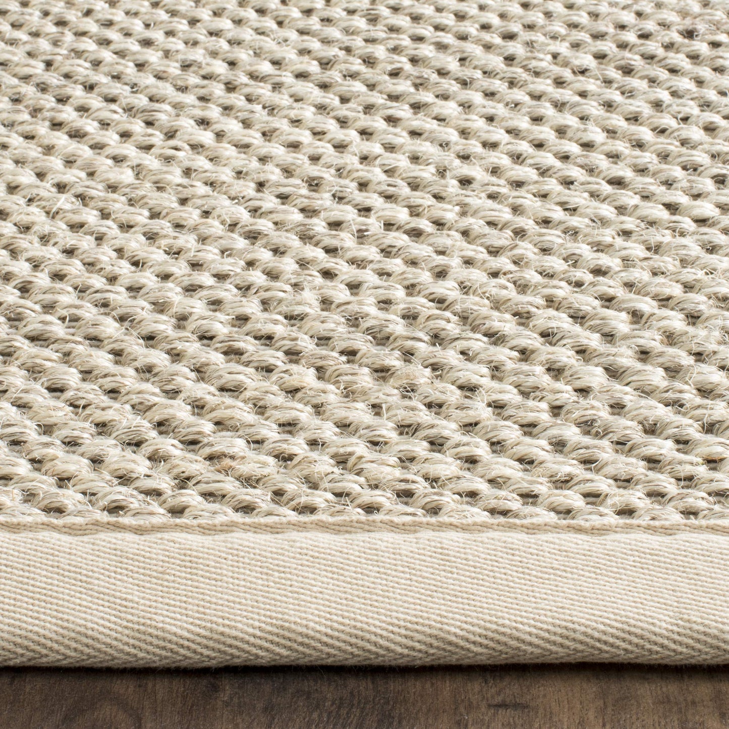 SAFAVIEH Area Rug 12' Square - Natural Fiber Collection - Marble & Beige, Sisal, Woven Design with Border (NF143C)