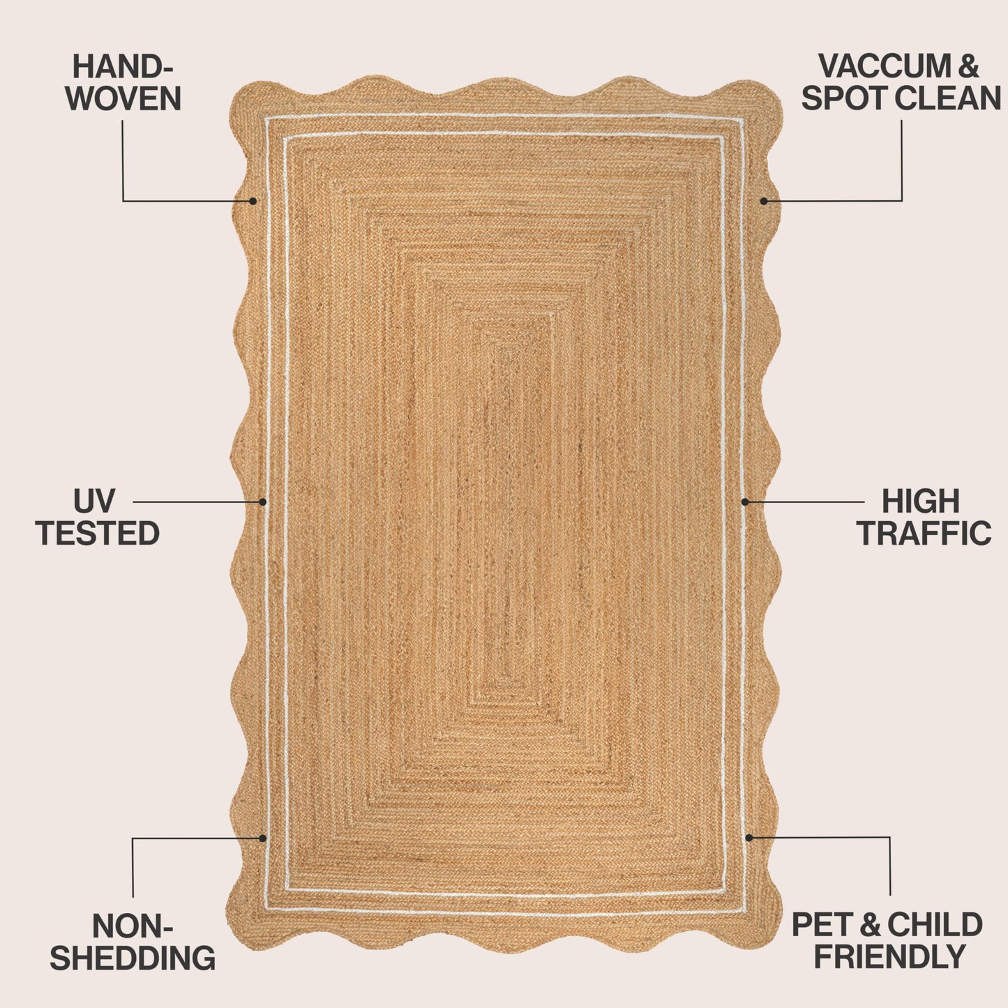 JONATHAN Y Seaside Cottage Scallop Edge Jute Natural/White Indoor Area Rug, 3x5, Farmhouse, Rustic, Cottage, Easy-Cleaning for Living Room, Bedroom, Kitchen, Non-Shedding (RNF200A-3)
