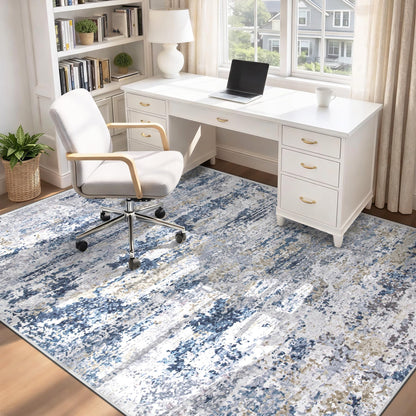 6x9 Area Rugs for Living Room: Washable Abstract Neutral Rug Modern Soft Non Slip Low Pile Rugs Floor Indoor Stain Resistant Carpet for Bedroom Dining Room Nursery Home Office (Blue, 6'x9')