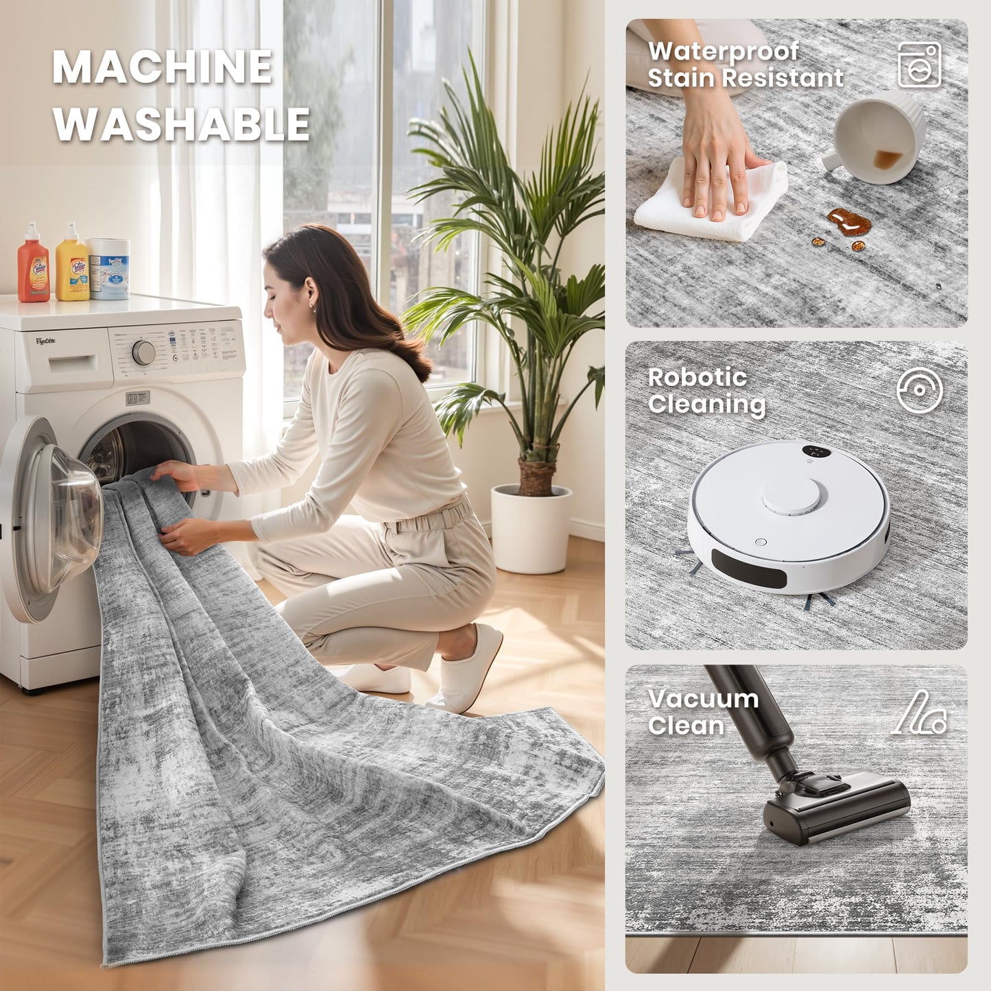zesthome Washable Runner Rug 2x6, Runners for Hallways, Non Slip Kitchen Runner Rugs, Soft Abstract Entryway Runners, Ultra-Thin Stain Resistant Rug for Bedside, Laundry, Corridor (Grey, 2'x6')