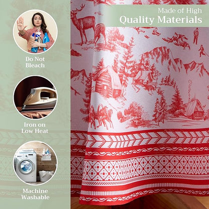 Maison d' Hermine Table Cloth Round Table 100% Cotton 63 Inches Fall Tablecloth Reusable Everyday Use for Thanksgiving Christmas Decorations Dining Farmhouse Party (Winter Jouy)