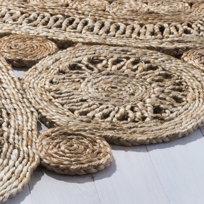 SAFAVIEH Area Rug 3' Round - Natural Fiber Collection - Natural Brown, Handmade Jute, Decorative Boho Floral Design (NF360A)