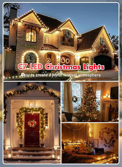 Multicolor C7 LED Christmas String Lights, 50FT 50 Lights C7 Vintage Christmas Lights, Commercial Connectable Christmas Tree Lights for Xmas Holiday Roofline Garden Wedding Decor, Warm White
