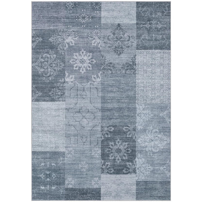 UERMEI 8x10 Area Rug Washable, Blue Modern Geometric Rugs for Living Room, Non-Slip Patchwork Carpet, Stain Resistant Low-Pile Foldable Rug for Bedroom Dining Room