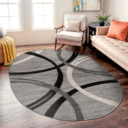 Rugshop Wavy Circles Design Oval Rug, Non-Shedding Carpet for Living Room, Dining Room, or Bedroom, Gray, 5' x 7' Oval