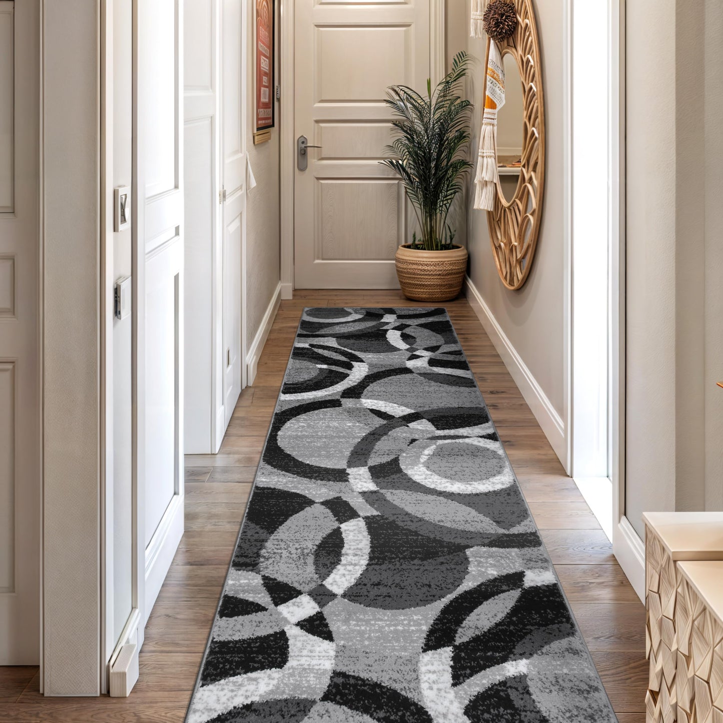 Rugshop Contemporary Abstract Circles Perfect for high Traffic Areas of Your Living Room,Bedroom,Home Office,Kitchen Runner Rug 2'7" x 10' Gray