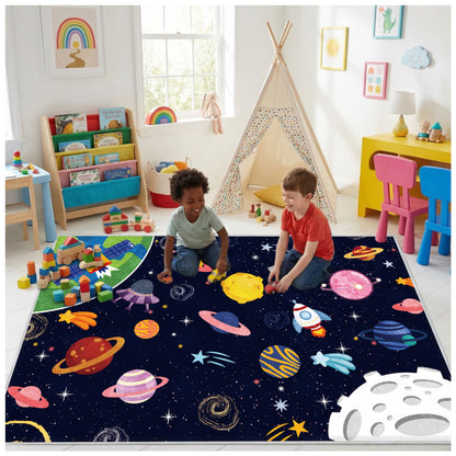 VNUVCOE Space Kids Car Rug Playmat Carpet, 31''x47'' Playroom Planet Rug for Playing Cars Toys, Educational Area Rugs for Bedroom Classroom Toddlers.