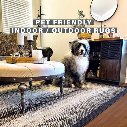 Black Mist Braided Oval Rug 20"x30" - Black & Tan Rustic Rugs for Entryway and Kitchen, Water Absorbing, Machine Washable and Reversible - Both Indoor and Outdoor