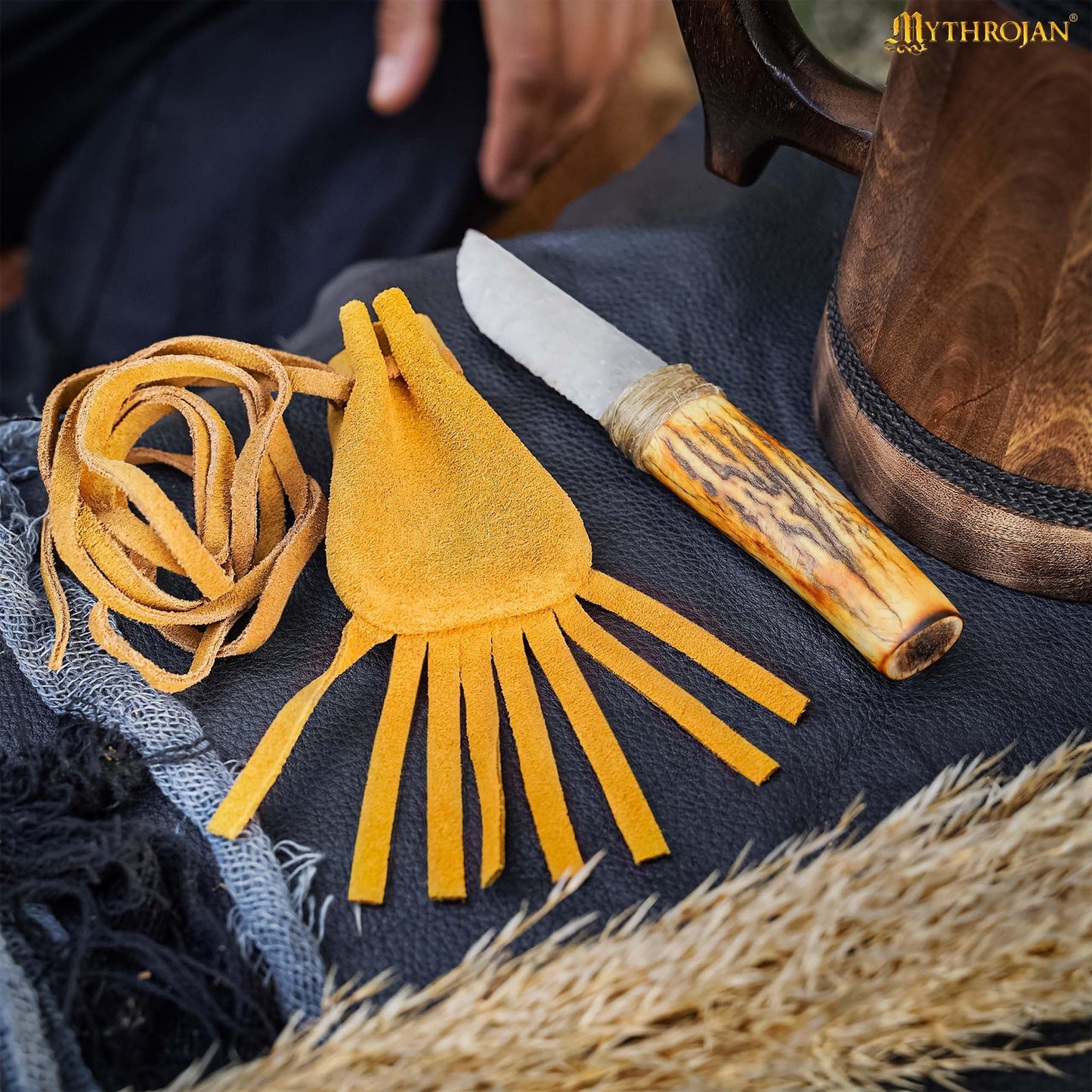 Mythrojan Small Trinket Pouches Suede Leather Drawstring Coin & Dice Bags for LARP, SCA, Viking & Medieval Events Yellow- pack of 4