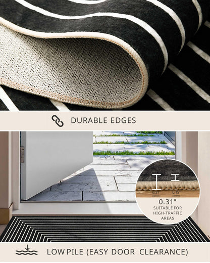 Latte&Fog 5x7 Area Rugs for Living Room Bedroom, Modern Abstract Washable Rug, Boho Non Slip Low Pile Carpet for Indoor Dining Room, Office, Dorm, Classroom, Farmhouse and Kids Room - Indigo Black