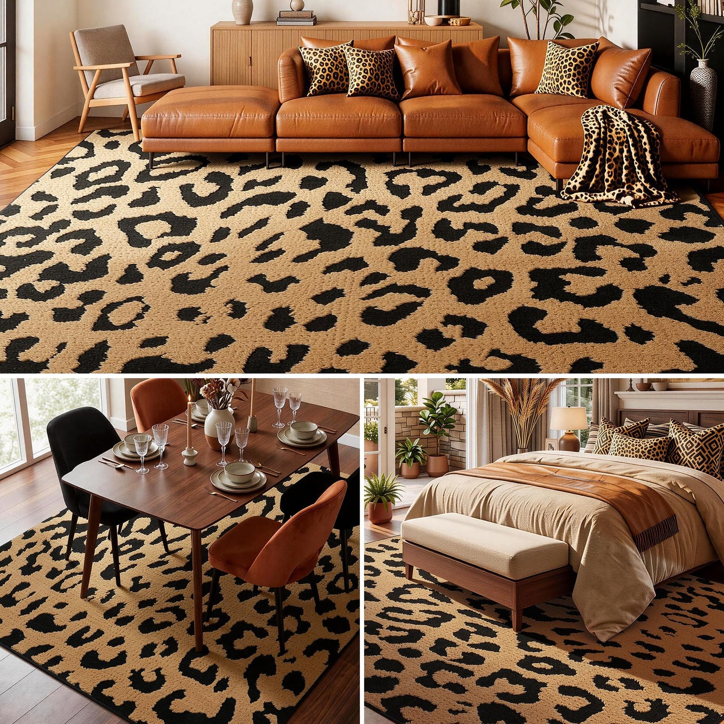 YIHOUSE 5×7 Ft Leopard Area Rugs, Washable High-Low Pile Plush Soft Rug, Non-Slip Non-Shedding Animal Cheetah Carpet for Living Room, Bedroom, Dining Room, Nursery, Home Decor