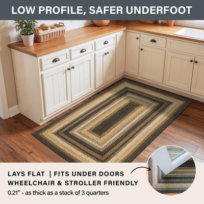 Kilimanjaro Jute Braided Rug 27x45 Black & Tan – Country Primitive Braided Rugs for Entryway, Kitchen & Bedroom – Durable, Reversible & No-Shed Braided Kitchen Rugs