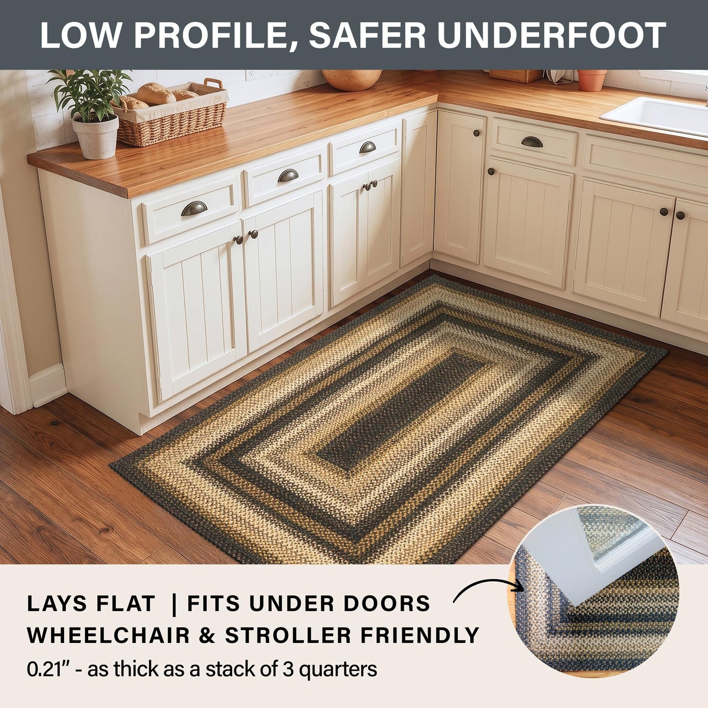 Homespice Kilimanjaro Braided Jute Rug 20x30 - Brown & Black Braided Rug for Kitchen for Primitive Decor, Durable, No Shed Jute for Easy Maintenance