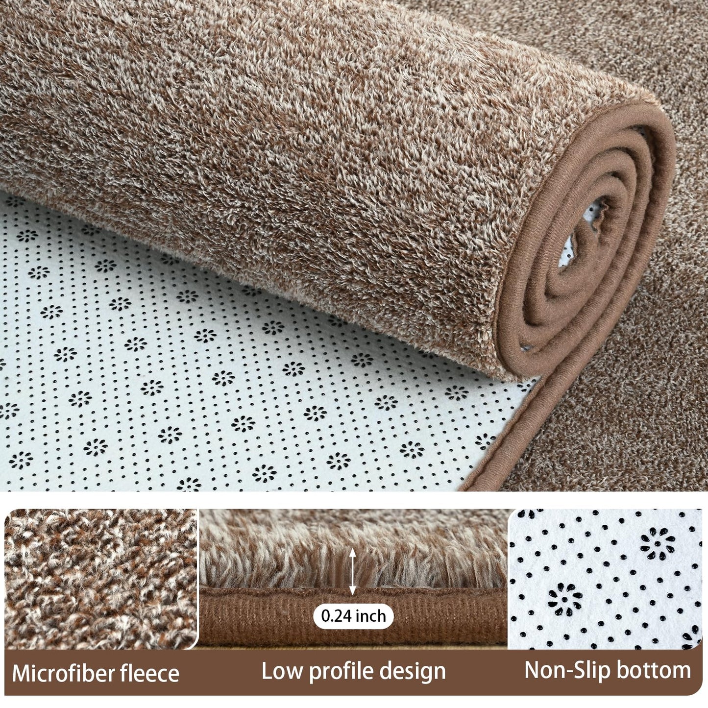 AROGAN Small Washable Area Rugs for Bedroom, 2×4 Runner Rug with Memory Foam for Hallway, Non Slip Fluffy Carpet Indoor Rug Runner for Kitchen, Bedside, Entryway Bathroom Home Decor, Matte Brown
