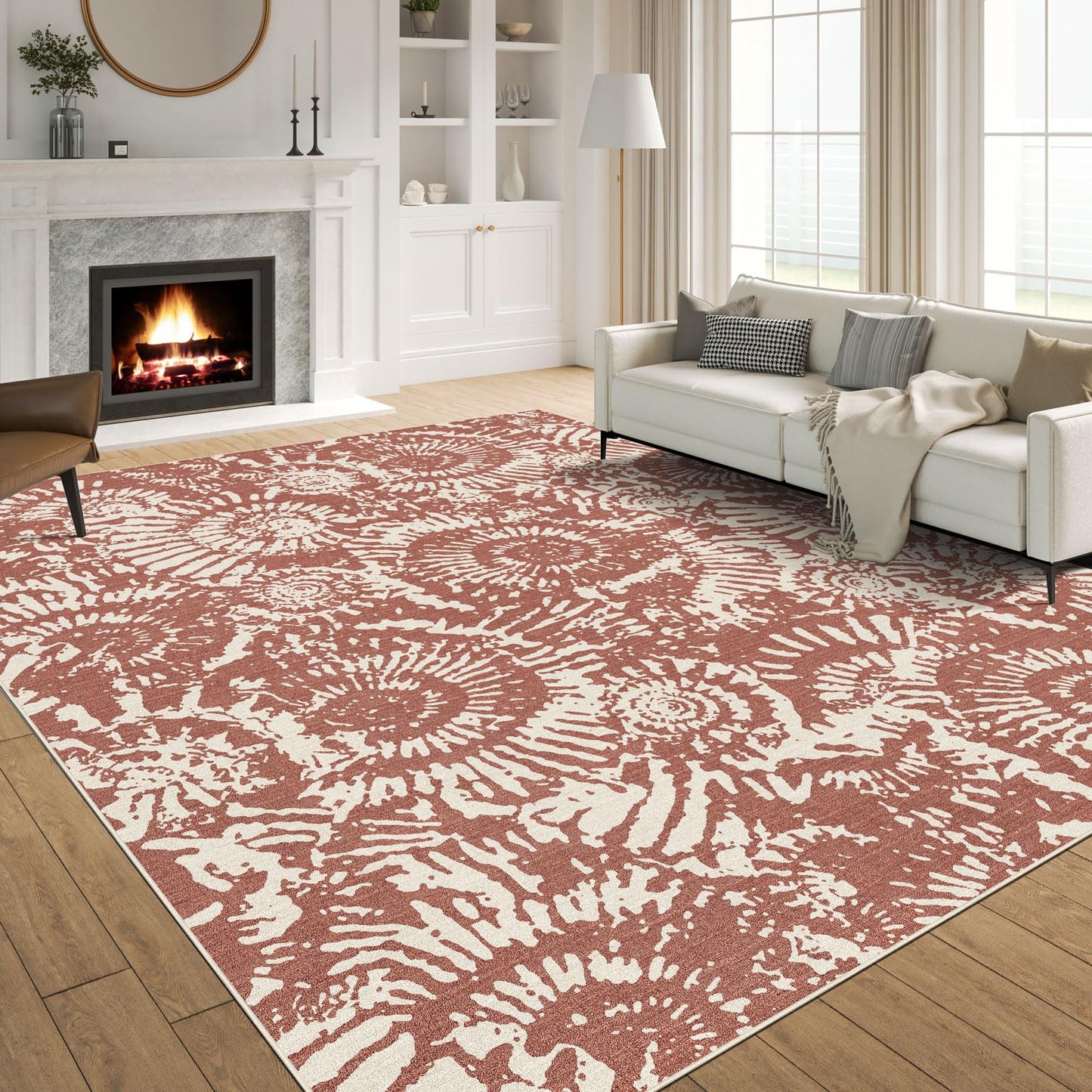 BLISSA Terracotta Modern 5x7 Area Rug - Ultra-Thin Washable Living Room Rug, Soft Non-Slip Geometric Neutral Abstract Rugs for Bedroom Kid Room Nursery Playroom Foyer Dining Room Rugs for Under Table