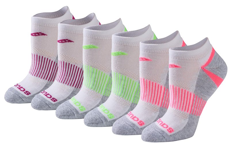 Saucony Women's RunDry Performance Selective Cushion Socks, Available in S-L (6, 12 Pairs ), White Assorted (6 Pairs), Medium