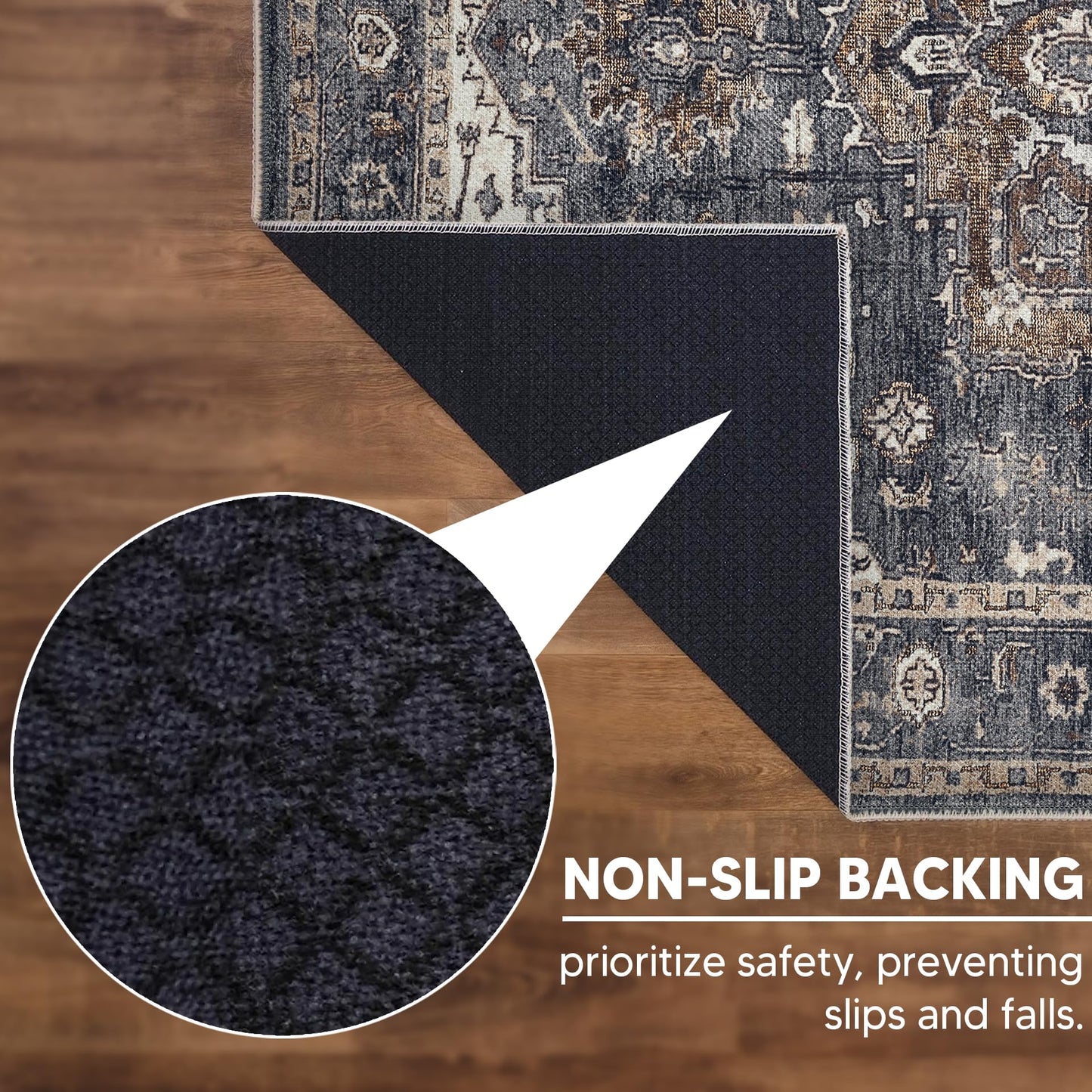 Keen Home Design 6x9 Rug - Machine Washable Area Rug with Non-Slip Backing, Ideal for Living Room, Dining Room, Bedroom - Vintage, Easy Clean, Durable, Low Pile Rug - (6' x 9')