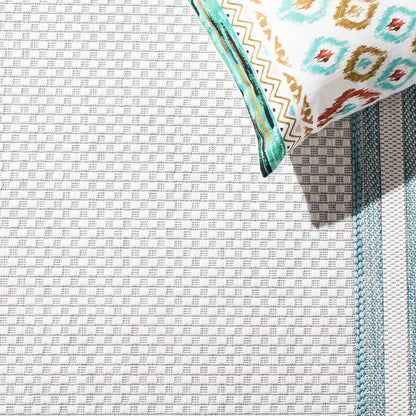 SAFAVIEH Washable Rug Outdoor Courtyard Collection - 2'7" x 5', Ivory & Aqua Blue, Non-Shedding & Easy Cleaning, Ideal for Patio, Backyard, Mudroom (CY8475-53612)