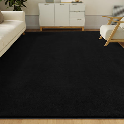 CASTLYE Solid Washable Area Rug - 6x9 Medium Pile Faux Cashmere Carpet for Living Room Bedroom, Black